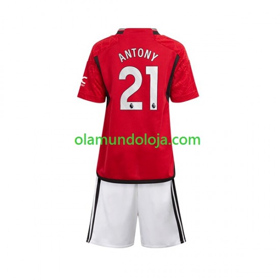 Camisola Manchester United Antony Matheus 21 Criança Equipamento Primeiro 2023-2024 Manga Curta